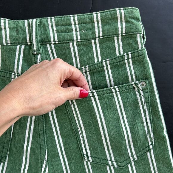 NWT Anthropologie Pilcro Green Striped High Rise Denim Raw Hem Short Women Sz 25 - Picture 8 of 16